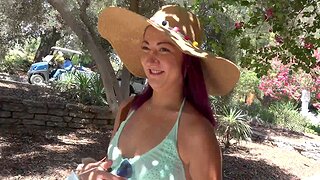 Outdoors video of Lily Adams giving groupie and getting fucked in doggy